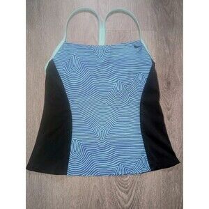 Nike Swim Tank Women's Size Medium W/ Removable Pads Striped Aqua Racerback NICE